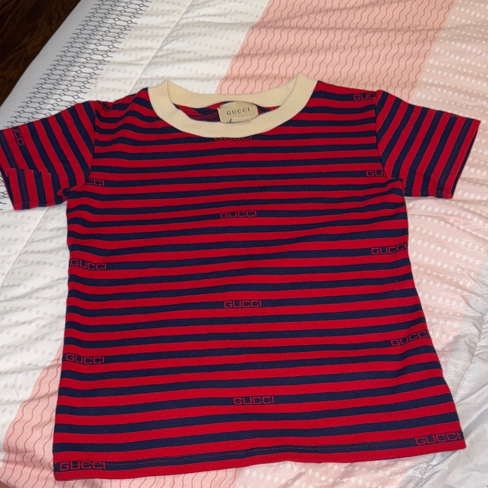 Gucci Kids Navy and Red Striped Tee